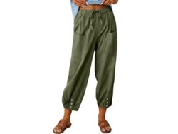 2026-pantalones Para Mujer Holgados De Lino Con Bolsillos Verano Pantalones Tobilleros Xl Verde