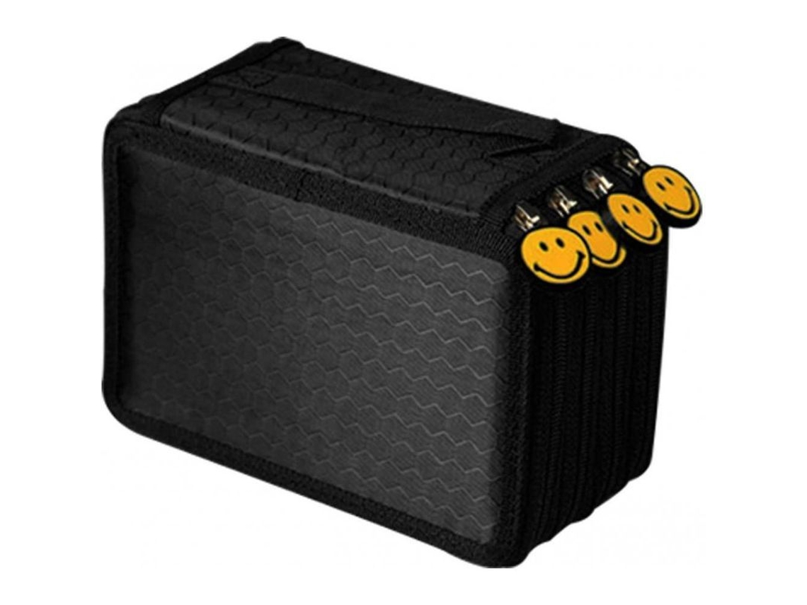 2026rebe-estuche De Lápices Negro Con 4 Compartimentos Y Cremalleras Para 72 Bolígrafos Lmq Oxford 19.5x12x7.5cm Negro