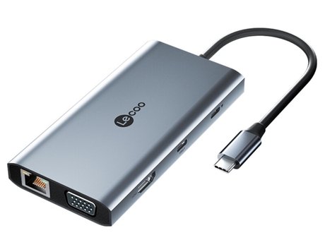 Adaptador LECOO Lkc1329 7In1 Tipo-C a 3Usb3.2 VGA Hdmi Pd100W 1000Mbps para Huawei Mate40/P50 S20