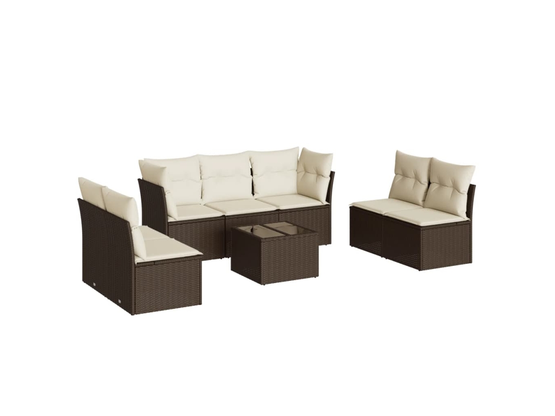 Conjunto de 8 sofás de jardín con cojines, mimbre, patas marrones, MAISON EXCLUSIVE (8 piezas)