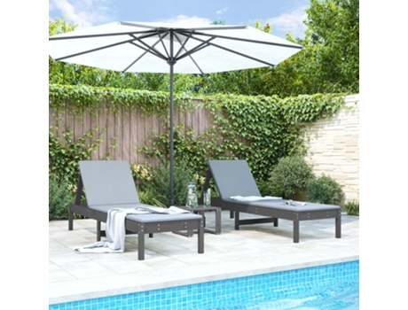 MAISON EXCLUSIVE - Tumbonas con mesa 2 uds madera maciza de pino gris