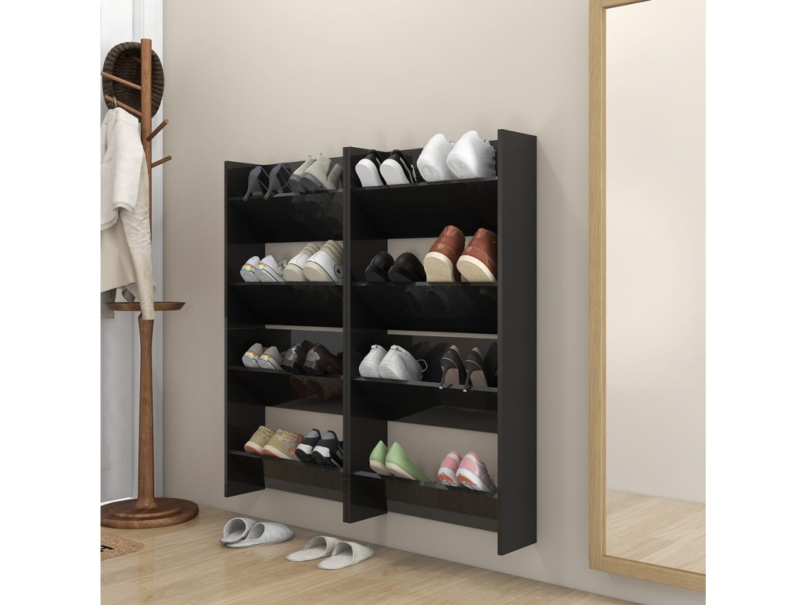 Zapatero Organizadores de Pared 4 Piezas 60X18X60Cm Contrachapado Negro Brillante
