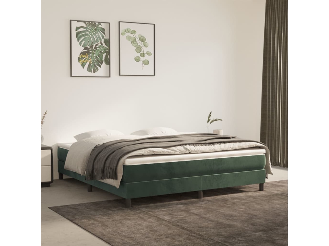 Estructura Cama Sin Colchón Terciopelo Verde Oscuro 180x200 Cm
