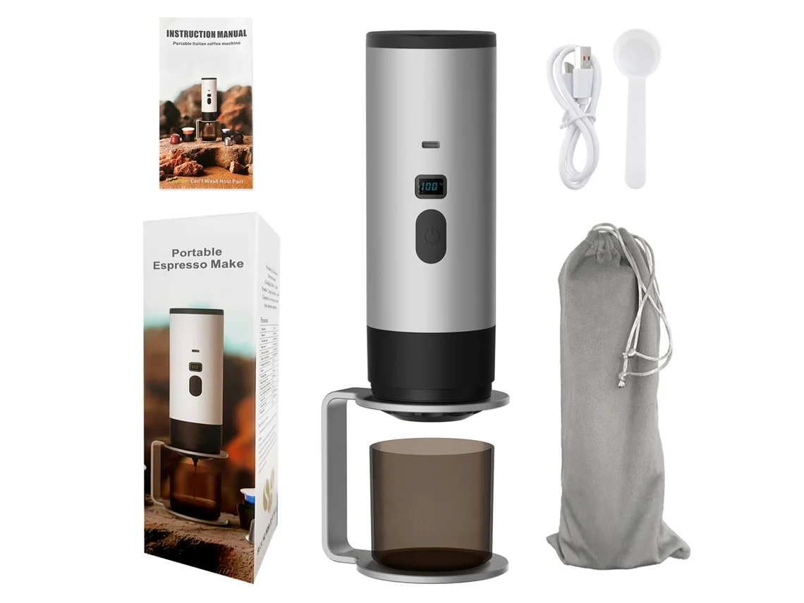 Cafetera espresso inalámbrica portátil, incluye soporte y bolsa de almacenamiento (gris) Czhhmart