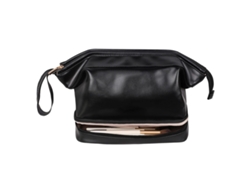 Neceser de viaje doble para mujer, de piel negra (14 x 17,8 x 23,9 cm)