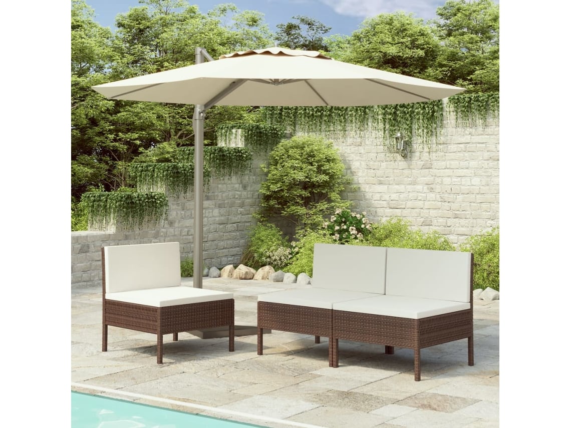 3 sillas de jardín con cojines de mimbre marrón PE DKD HOME DECOR