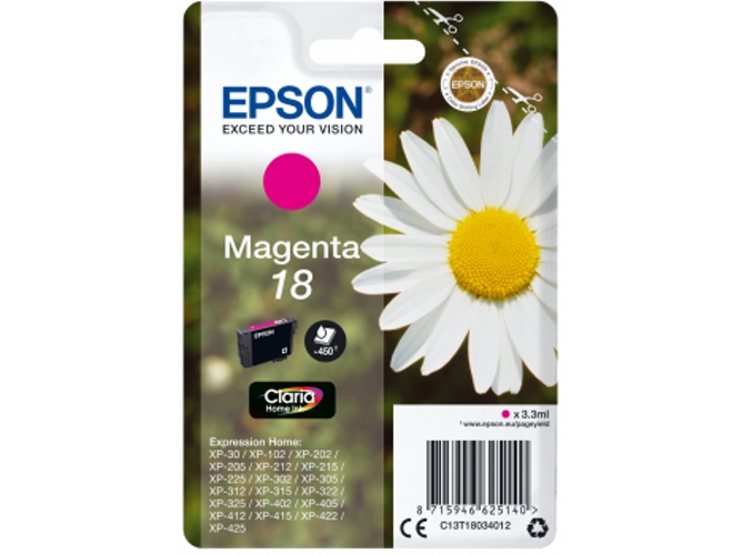Cartucho de tinta original EPSON, Tinta Claria Home, 18, Margarita 3,3 ml , Magenta, C13T18034012, T1803