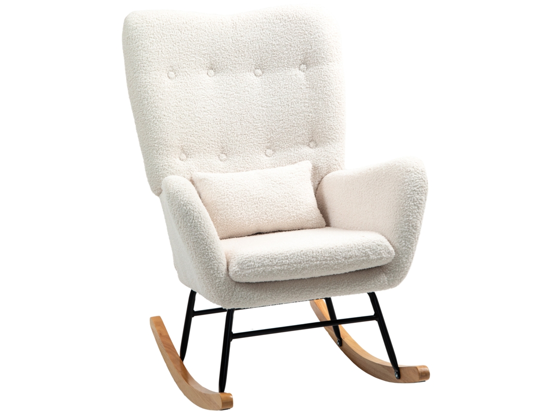 Mecedora, Funda Acogedora, Cojín Lumbar, 92x69x100cm, Blanco Crema