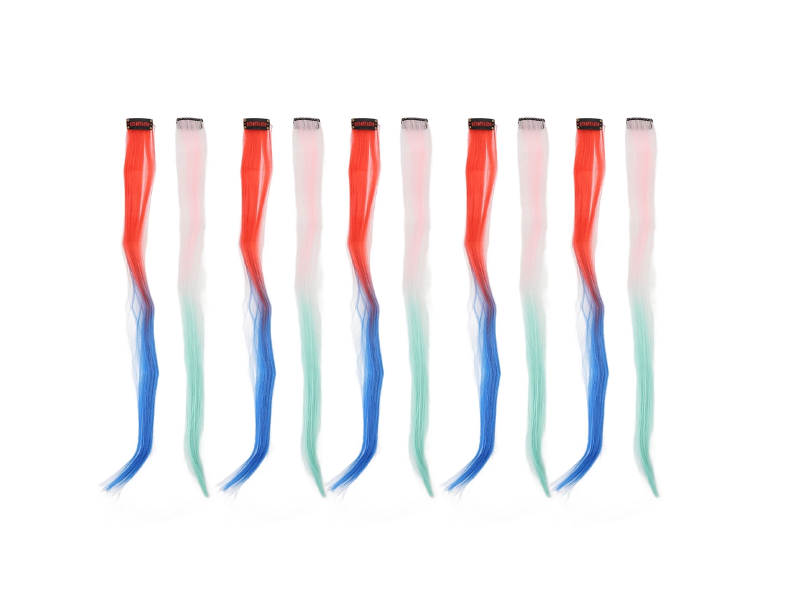 10 Piezas Extensiones De Pelo Con Clip Coloridas - Rosa, Verde, Rojo, Azul, Fibra Sintética Resistente Al Calor