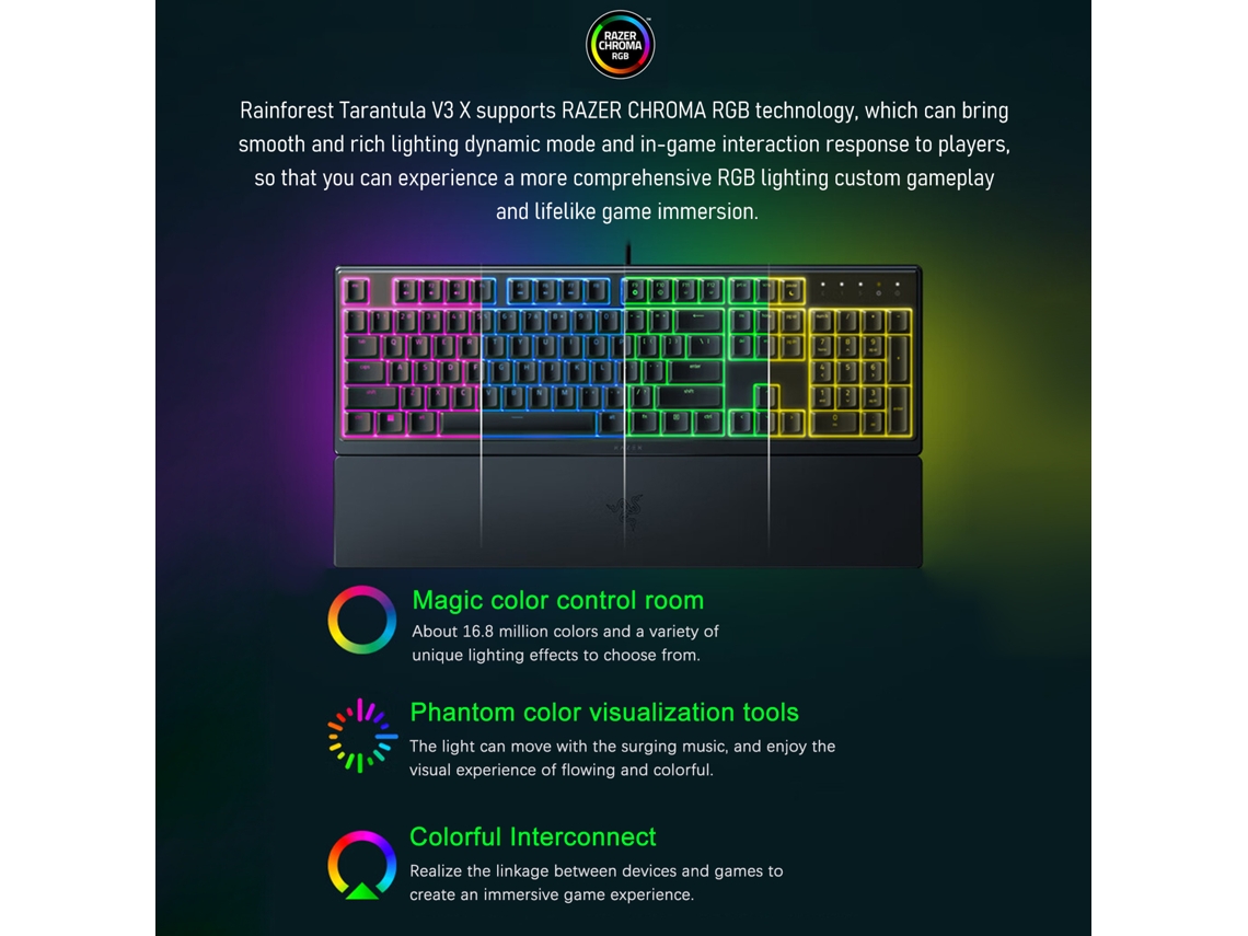 Teclado Mecánico Gaming Razer V3x Con 104 Teclas, Iluminación Rgb Y Reposamuñecas Desmontable, Cableado Usb
