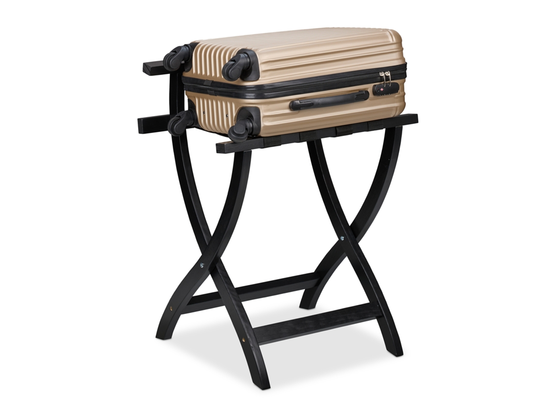 Relaxdays Soporte Para Maletas, Plegable, Protección De Pared, Madera De Pino, 75x60x41 Cm, Portamaletas Hotel, Negro