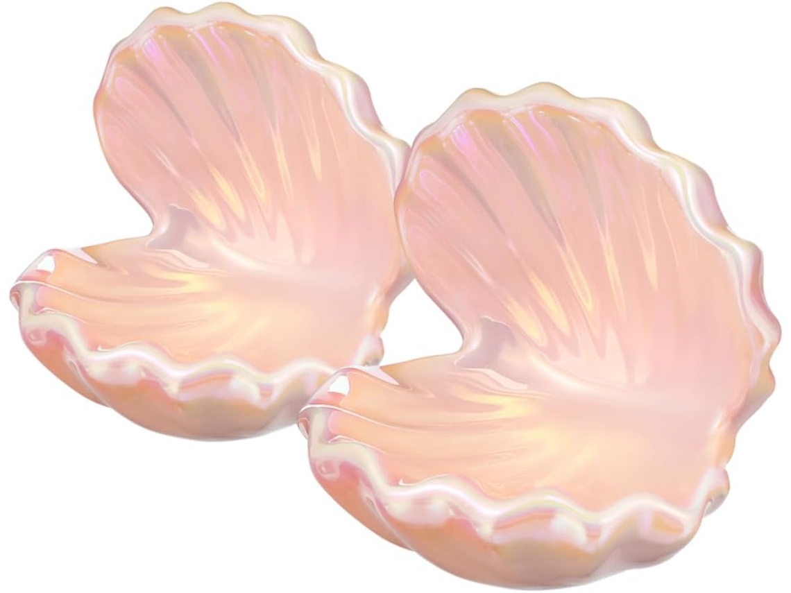 Juego De 2 Bandejas Planas De Cerámica Para Joyería Con Diseño De Conchas Marinas.