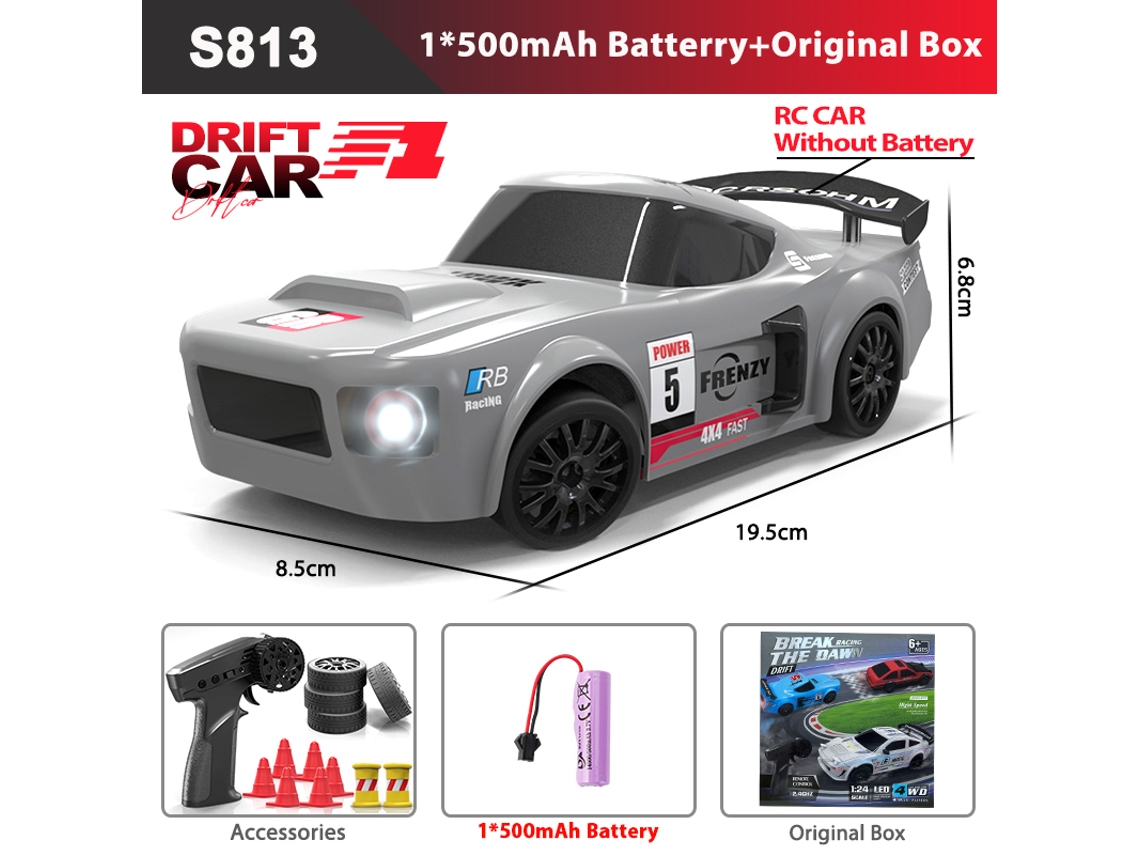 Coche de derrape RC GTR Ae86 4x4 con luz LED, control de 2.4G, modelo profesional para carreras y diversión infantil, elegante color gris. Aeuzwr