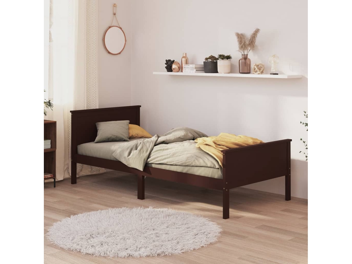 Estructura Cama Sin Colchón Madera Pino Marrón Oscuro 90x200 Cm