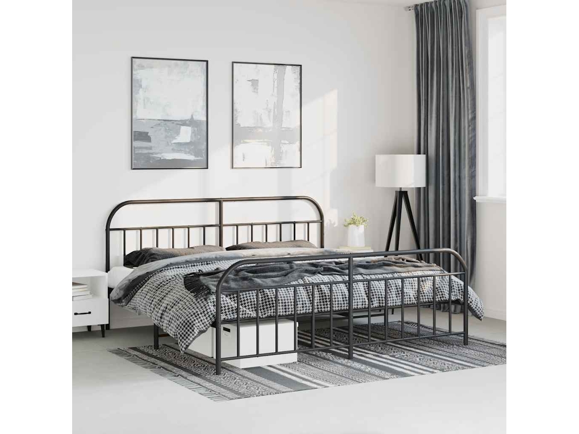 Estructura Cama Sin Colchón Con Estribo Metal Negro 193x203 Cm