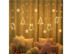 Cortina de luces navideñas con 120 LED y control remoto, luz blanca cálida (c)