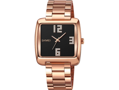 VEANXIN Relojes de pulsera de acero inoxidable resistentes al agua con esfera de escala cuadrada-oro rosa