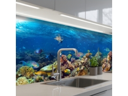 Salpicaderos De Cocina Paisaje Submarino - Pez - Tortuga - Azul 250x60 Cm