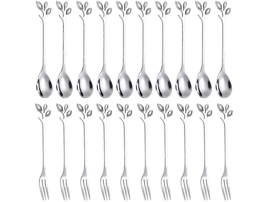 Juego de 20 cucharas y tenedores de postre, 4,7 pulgadas, para café y fruta