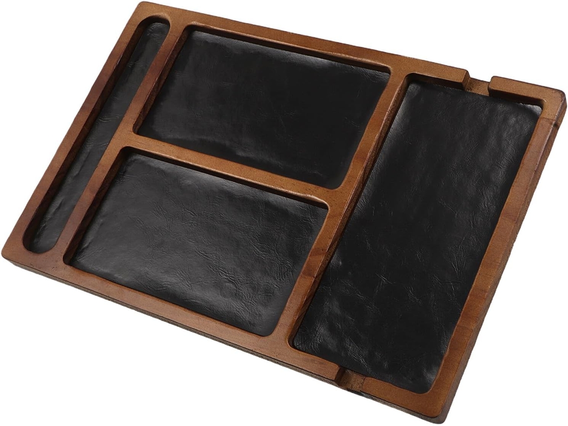 Bandeja Organizadora De Madera Natural Con Compartimentos Para Joyas, Llaves Y Gafas.