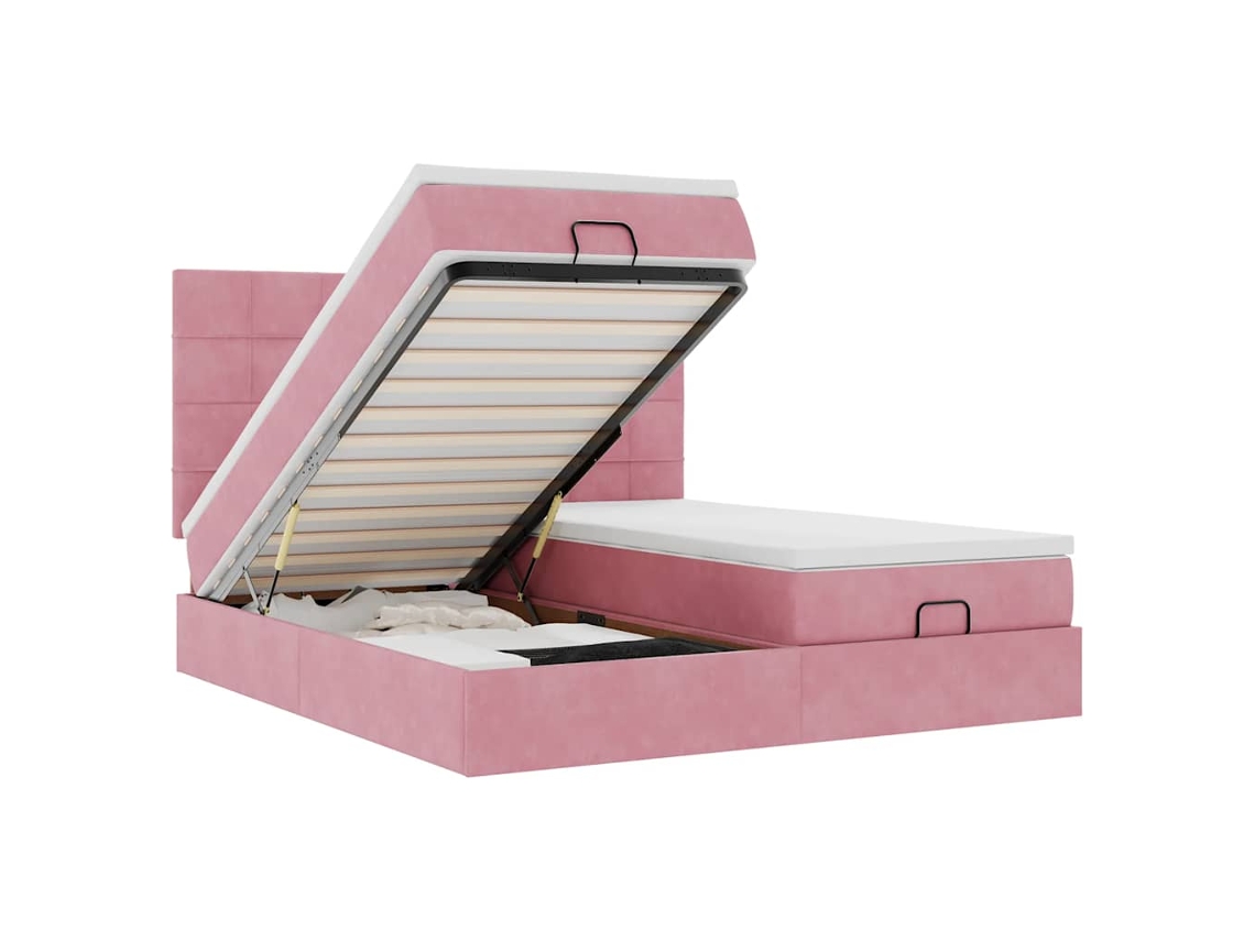 Maison Exclusive - Estructura De Cama Otomana Colchones Terciopelo Rosa 160x200cm