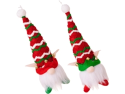 Adorno de gnomo navideño para colgar con luz LED, 2 piezas, rojo y verde, decoración para árbol de Navidad.