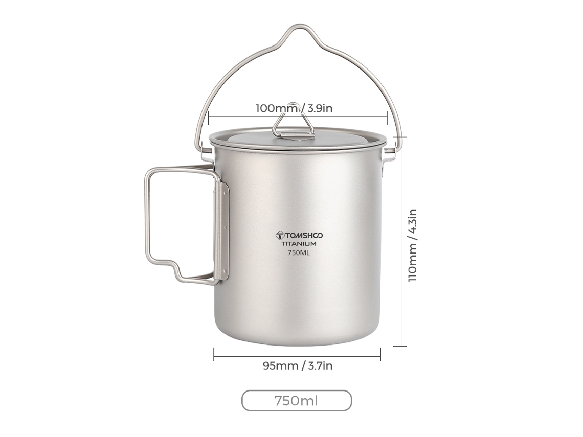 Tomshoo Panela De Titânio 750ml Ultraleve Portátil Com Tampa E Alças Plegáveis Para Camping Trekking