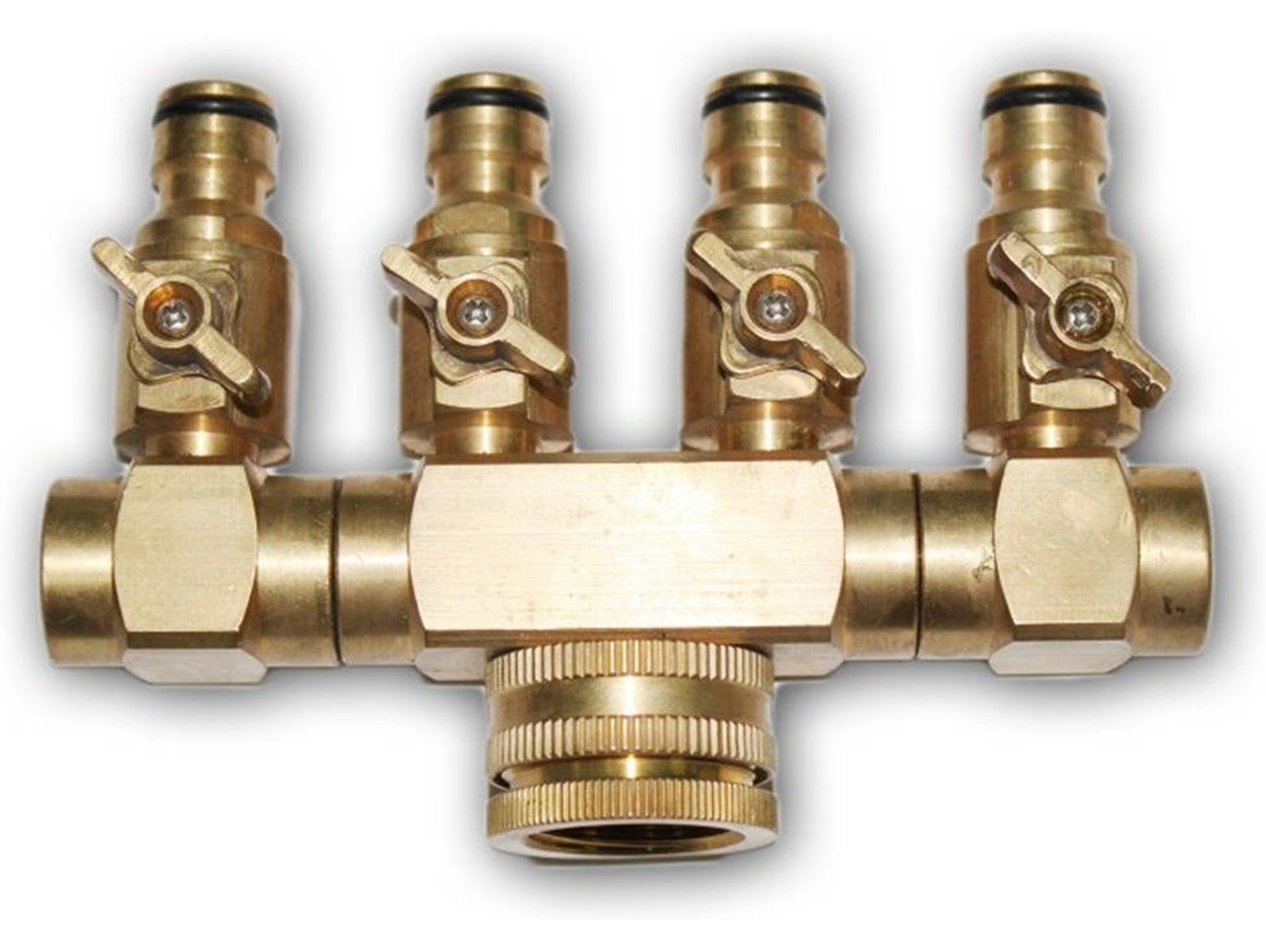Conector cuadruple de Latão Com  Torneira.Rosca Fêmea 3/4 - 4 Com ectores