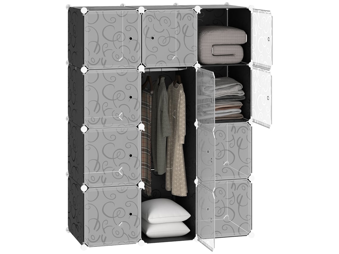 Zapatero modular, blanco y negro, 111x47x145cm, plástico, práctico y económico para la entrada.