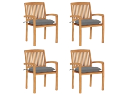 Sillas de jardín apilables de 4 piezas con cojines DKD Home Decor de teca maciza