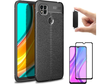 Kit Funda, Protector y Soporte Xiaomi Redmi 9C Rugged Leather Gris