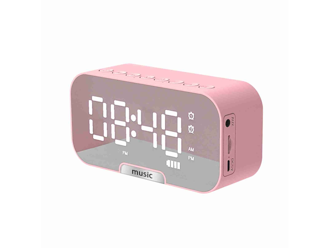 Reloj Despertador Digital Con Espejo Altavoz Bt Radio Fm Alarma Dual Reproductor Música Tarjeta Tf Carga Usb Soporte Teléfono Brillo Ajustable