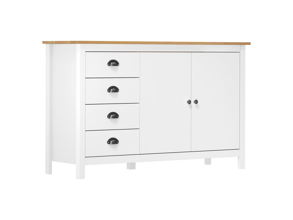 Aparador Hill 130x40x80 cm Madera Maciza de Pino Blanco Dkd Decoración del Hogar