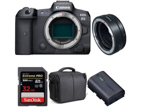 Kit Cámara CANON EOS R5 EF-EOS R + SanDisk 32 GB + Batería + Bolsa (Full-Frame)