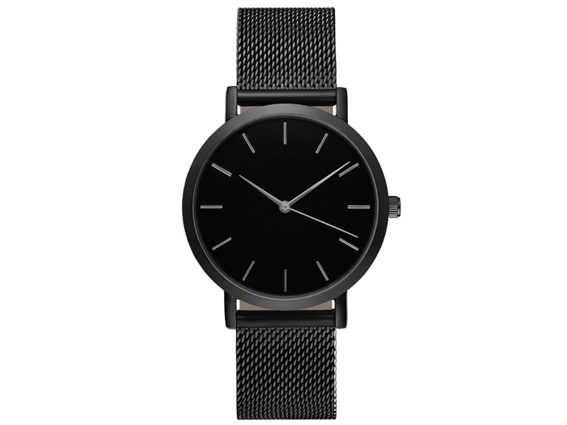 Reloj Analógico Unisex De Acero Con Correa De Malla, Movimiento De Cuarzo (negro)