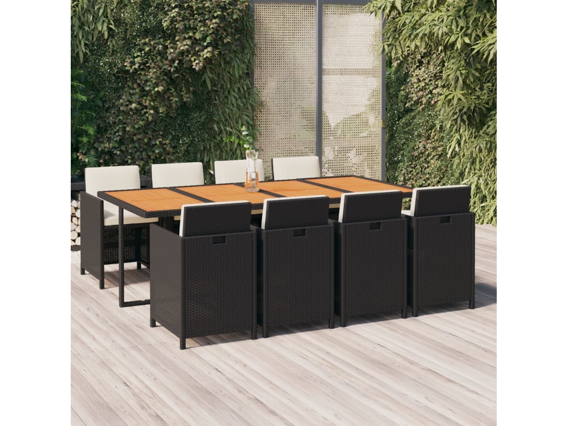 Juego de comedor de jardín de 9 piezas con cojines de mimbre negros de DKD Home Decor