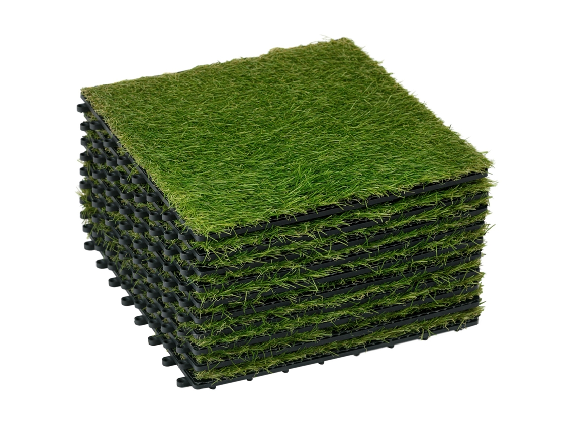 Conjunto De 10 Azulejos De Grama Sintética 30x30cm Espessura 3,5cm Resistente Aos Raios Uv Verde