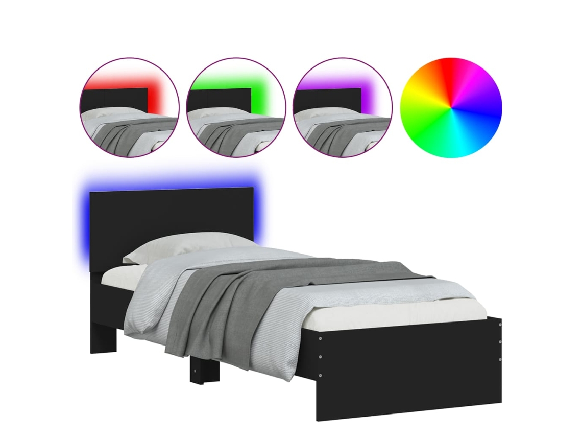 Maison Exclusive - Estructura De Cama Con Cabecero Y Luces Led Negro 75x190 Cm