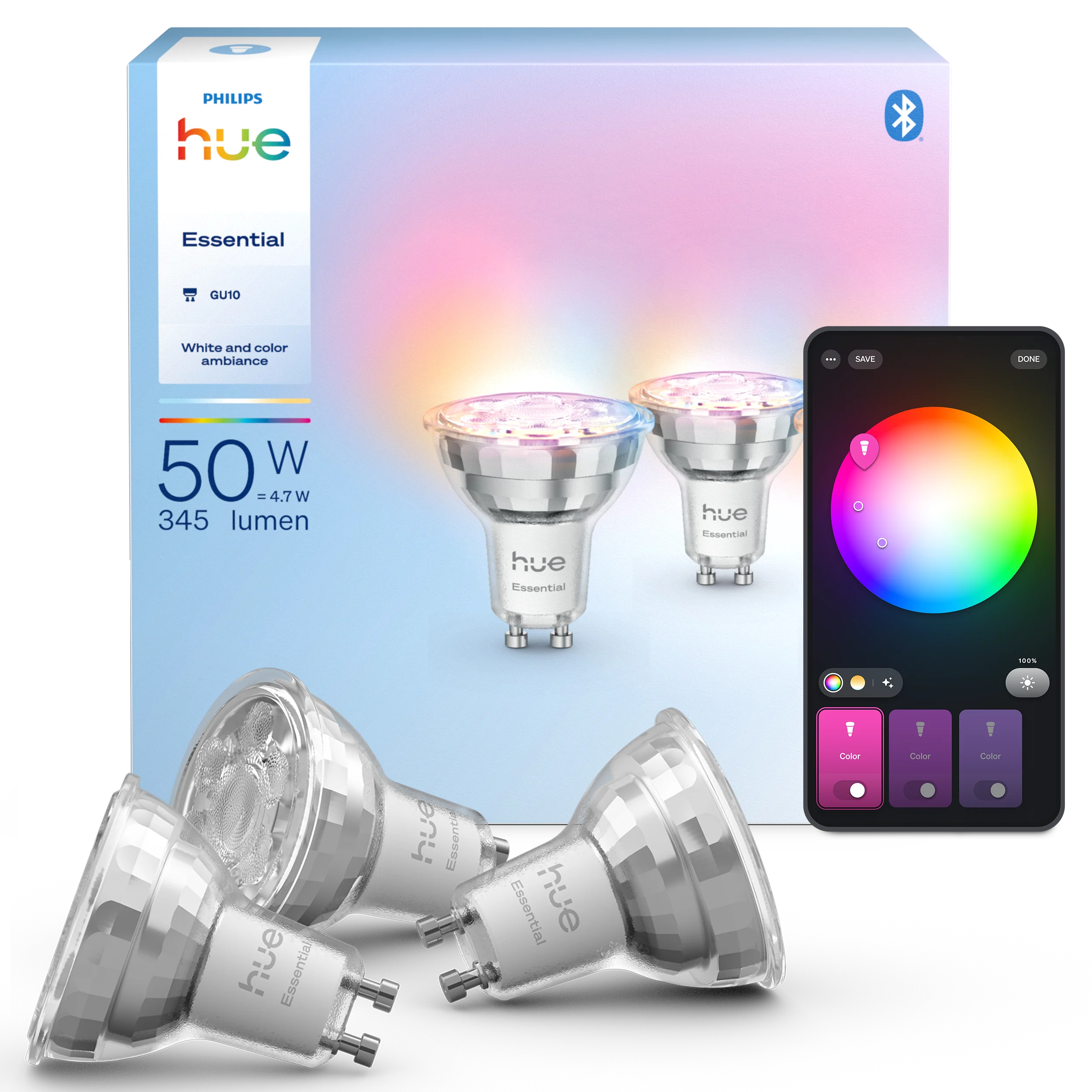 Pack de Bombillas PHILIPS Hue Essential GU10 (50 W - 345 lm - 4,7 W)