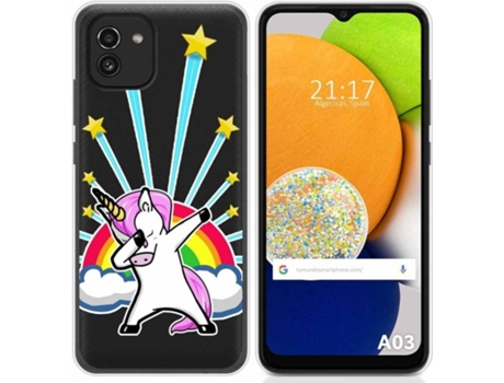 Carcasa para Samsung Galaxy A03 TUMUNDOSMARTPHONE Dibujos Transparente Unicornio Multicolor