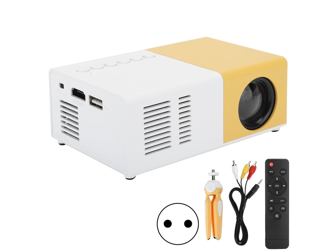 Miniproyector Led Portátil Para Cine En Casa Con Soporte, 100-240v, Blanco Y Amarillo, Enchufe Europeo.