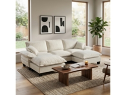 Sofá Modular En U Chenilla Con Otomanas Móviles Beige