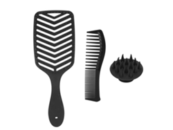 3pcs Set De Peines Para Pelo Desenredar Fácil Peine De Dientes Anchos Cepillo De Lavado Pelo Negro