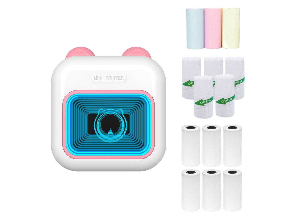 Impressora Térmica Portátil Mini com Luz Led 7 Cores Bt5.1 para Android Ios