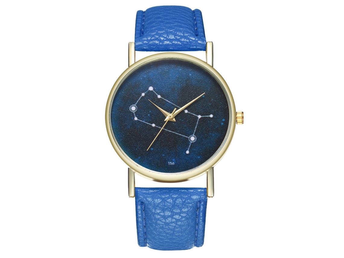 Reloj De Pulsera Unisex Zhoulianfa Con Correa De Cuero Sintético Y Estampado De Constelaciones Azul Marino.