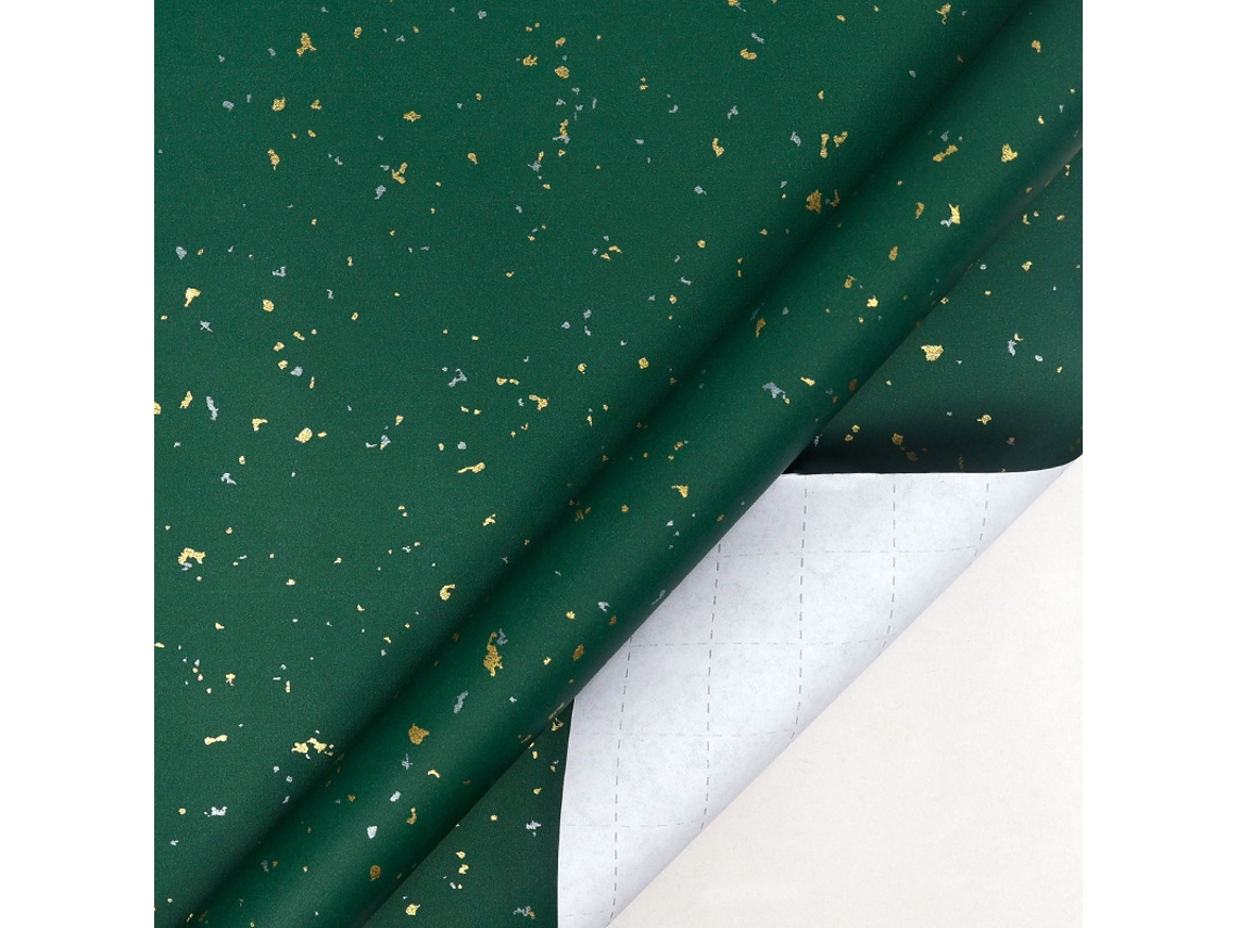 Papel de regalo navideño Chrui Design Verde y Dorado, 43 cm x 10 m