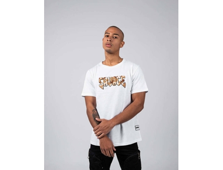 T-shirt Básica SAVAGE Crew Algodón Hombre (M - Blanco y Beis)