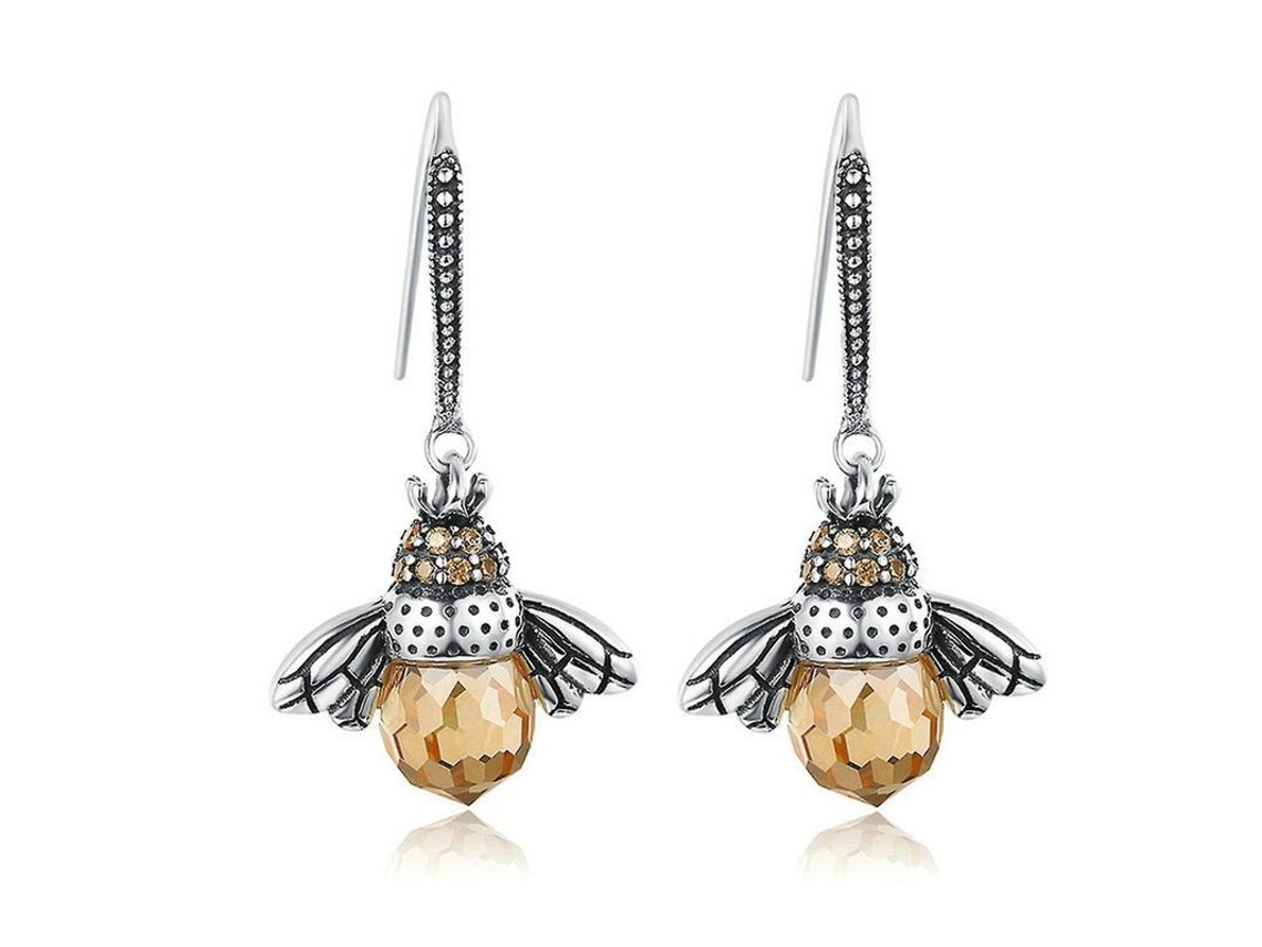 Pendientes De Abeja Danzante En Plata De Ley 925 Con Cristal Para Mujeres Jóvenes, Hermosos Colgantes De Abeja Reina.