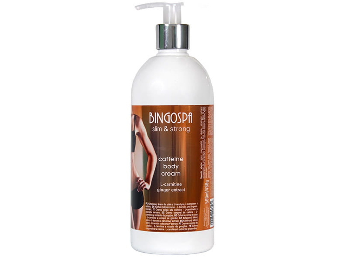 Crema corporal reafirmante adelgazante con cafeína, L-carnitina y jengibre, 500 ml, Bingospa