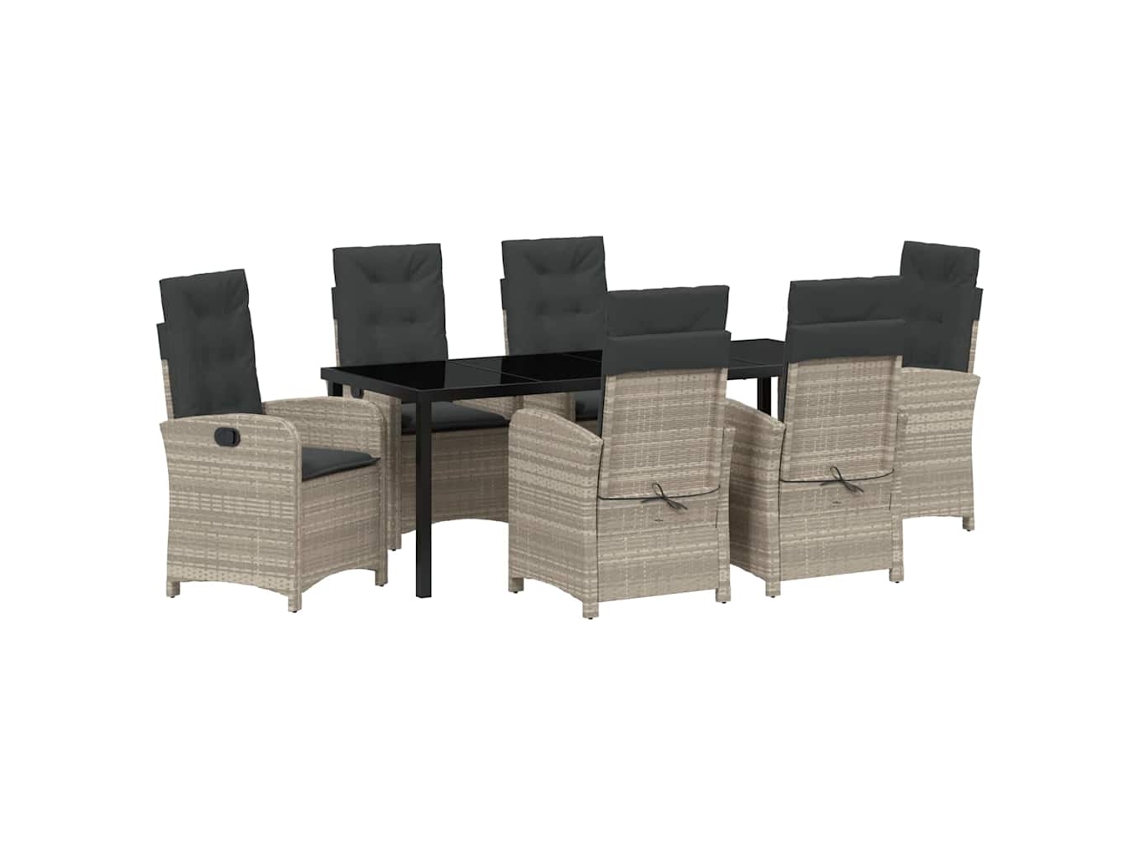 Conjunto de comedor de jardín de 7 piezas en mimbre gris claro - EXCLUSIVO DE MAISON